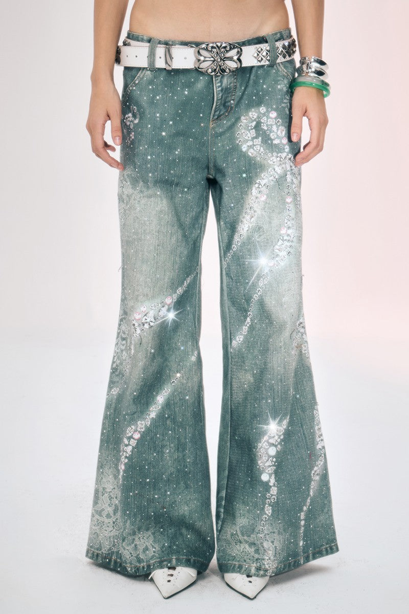 Rhinestone Bow Wide Leg Pants