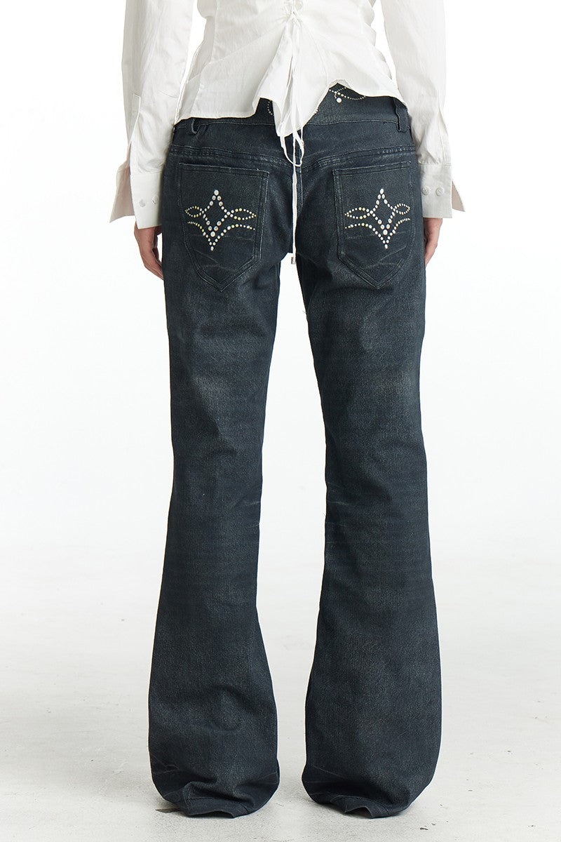 Vintage Gem Print Flared Jeans