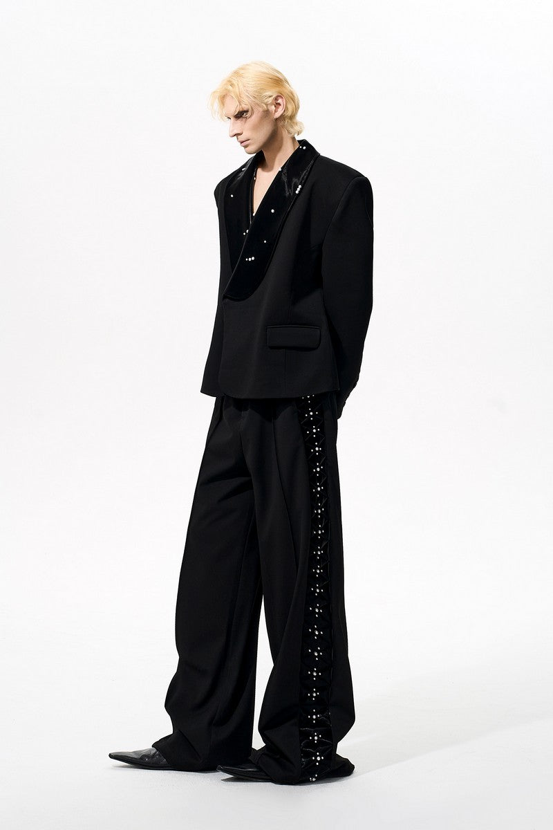 Pearl Trim PU Leather Blazer