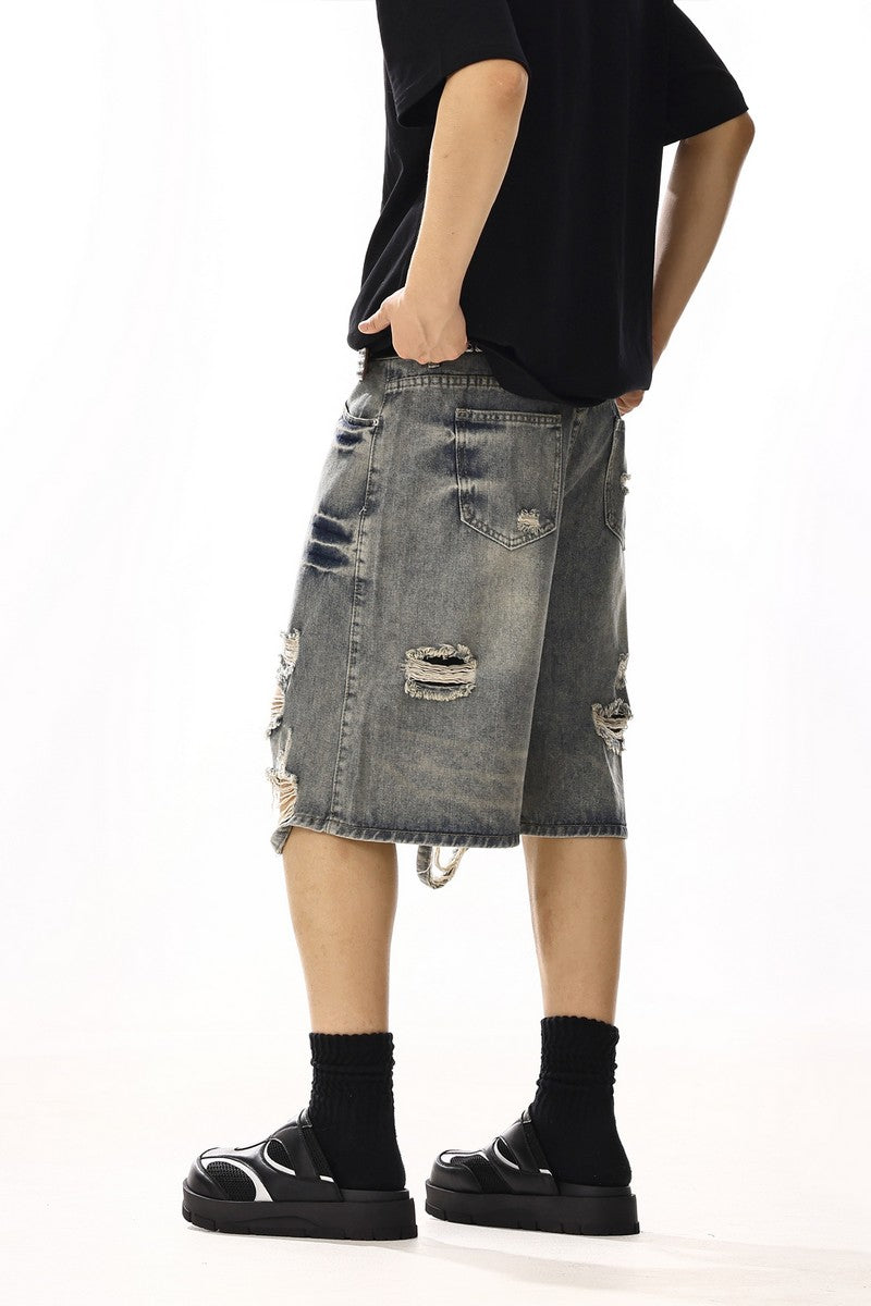 Washed Distressed Denim Shorts