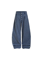 Plaid Button Wide Leg Pants