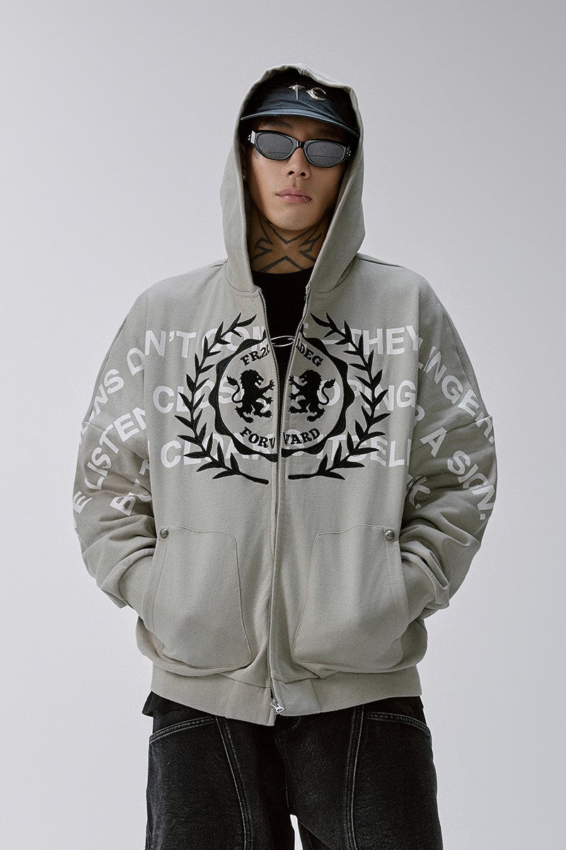 Embroidered Zip Up Heavyweight Hoodie