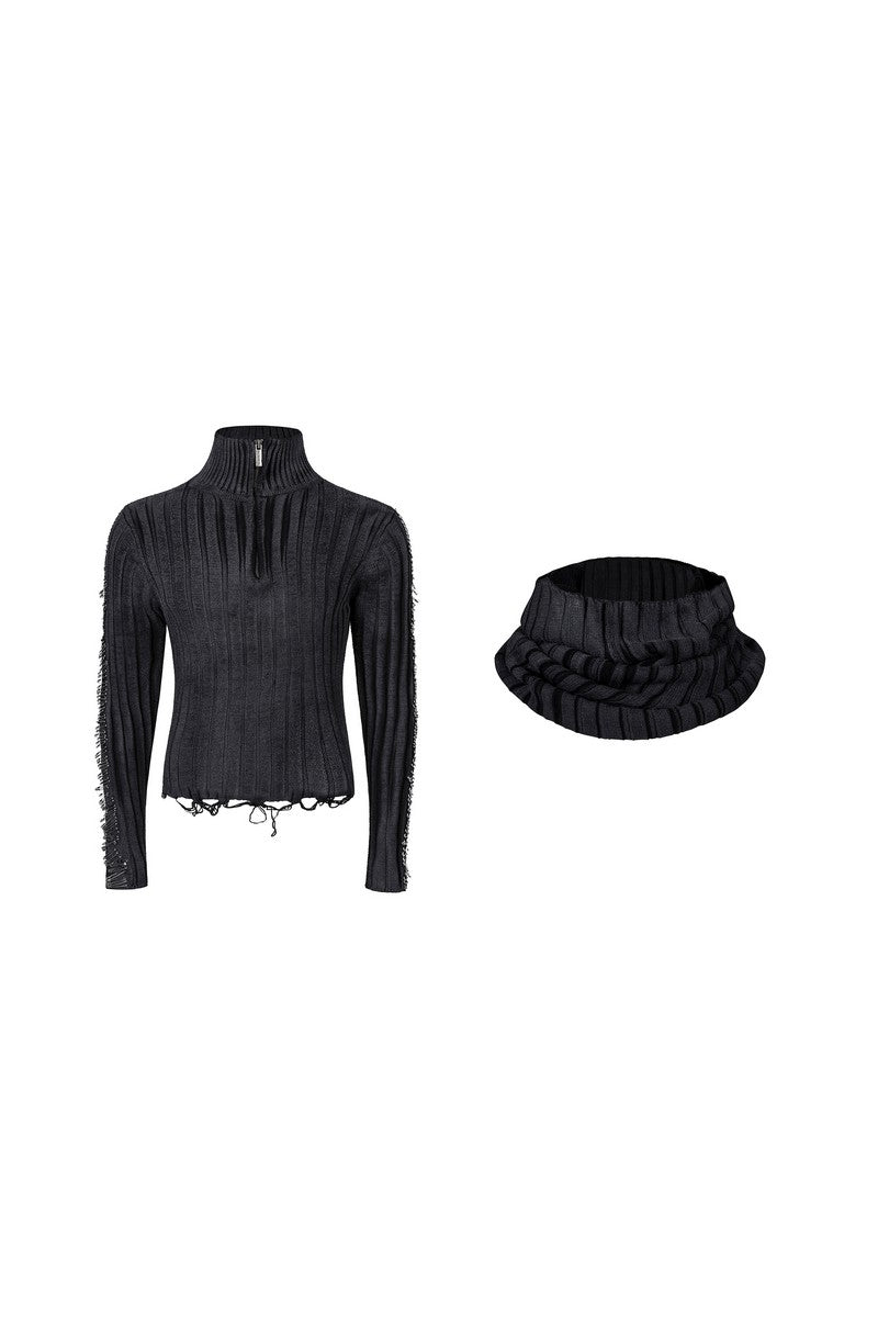 Distressed Pin Detail Knit Sweater