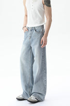 Washed Distressed Straight Leg Jeans
