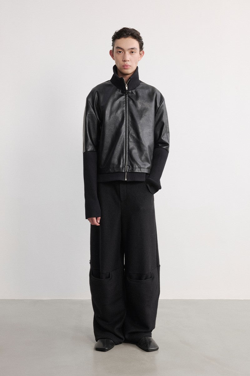 Pleated Wool Panel Wide Pants