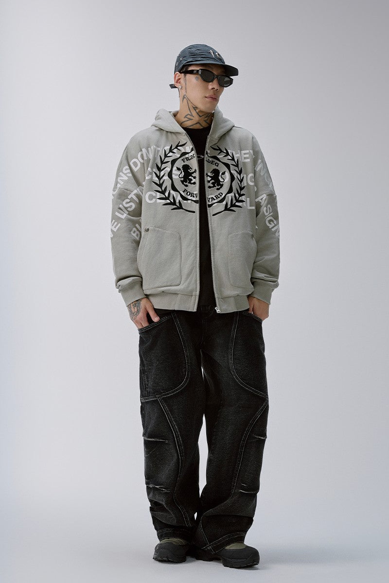 Embroidered Zip Up Heavyweight Hoodie