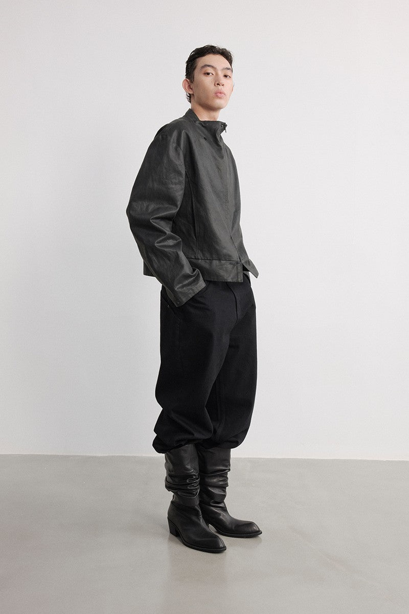 Structured Collar Leather Jacket