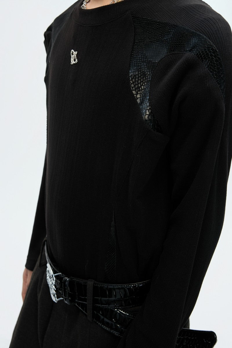 Ribbed Cotton Leather Patch Tee