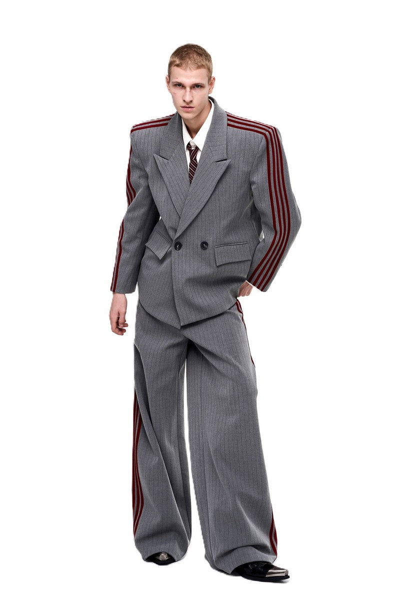 Striped Padded Shoulder Blazer