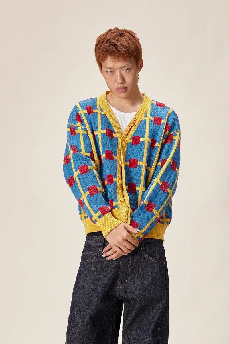 Checkerboard Varsity Knit Cardigan