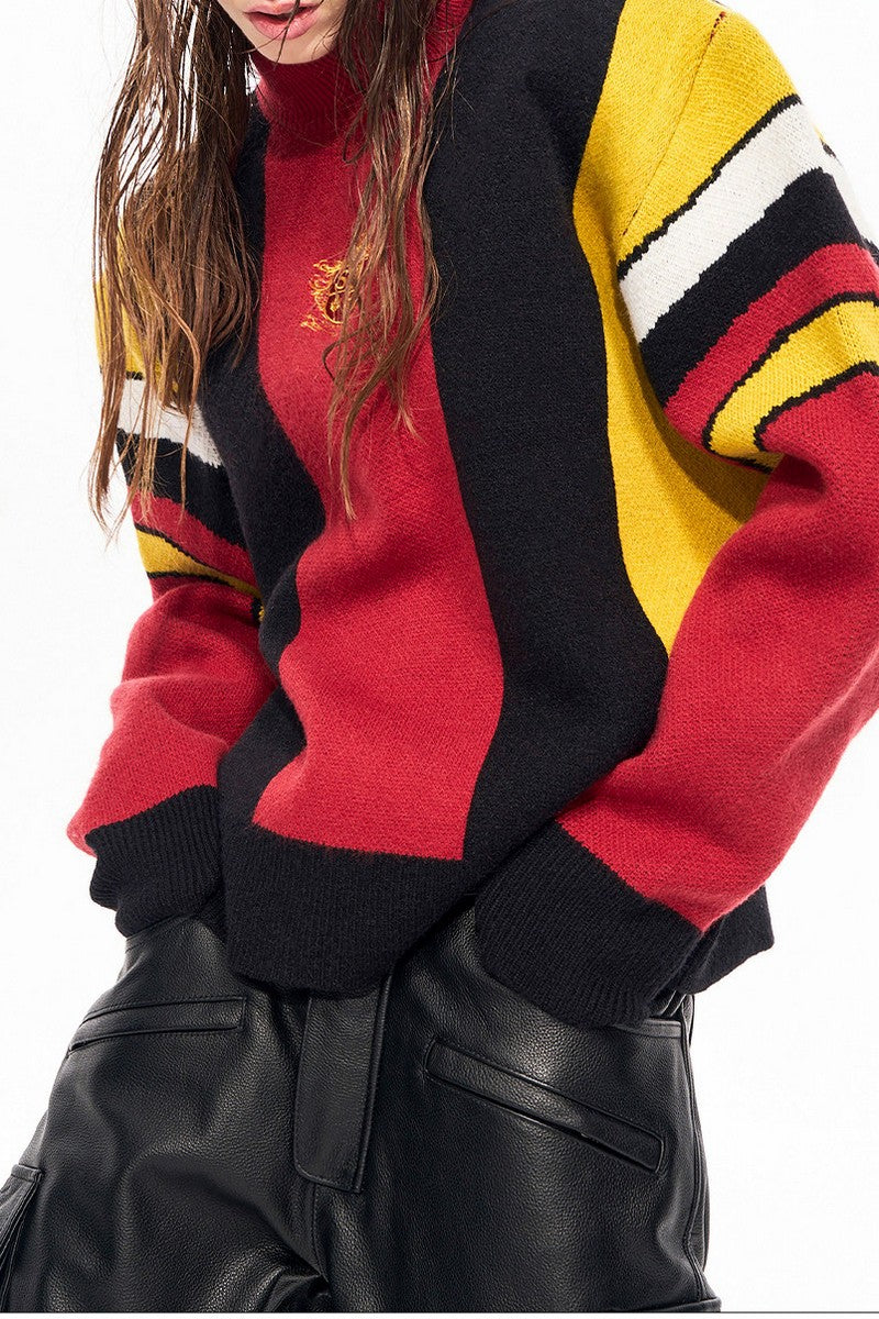 Badge Embroidered Moto Knit Sweater