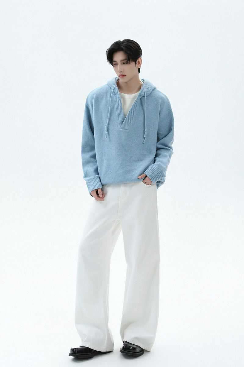 Heavyweight Layered Look Hooded Knit Sweater