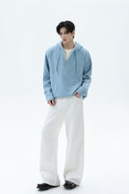 Heavyweight Layered Look Hooded Knit Sweater