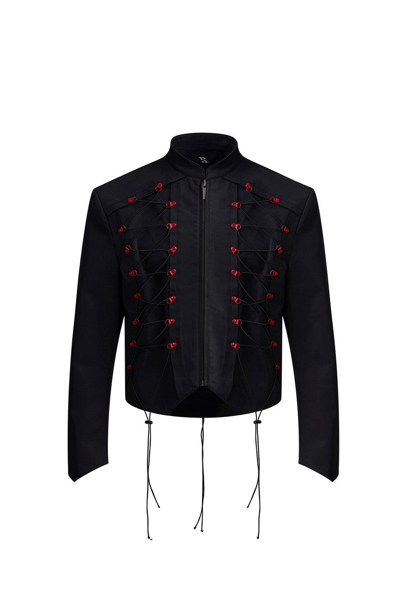Drawstring Cropped Stand Collar Jacket