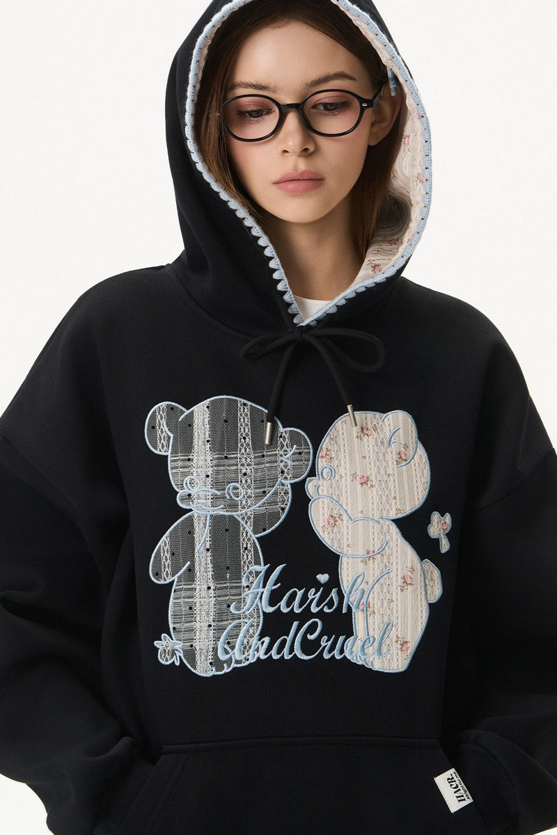 Bear Lace Patchwork Hoodie