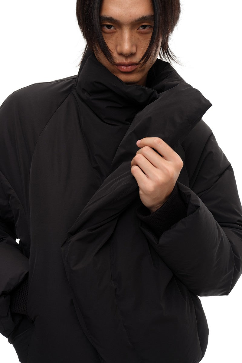 Curved Zip High Neck Puffer