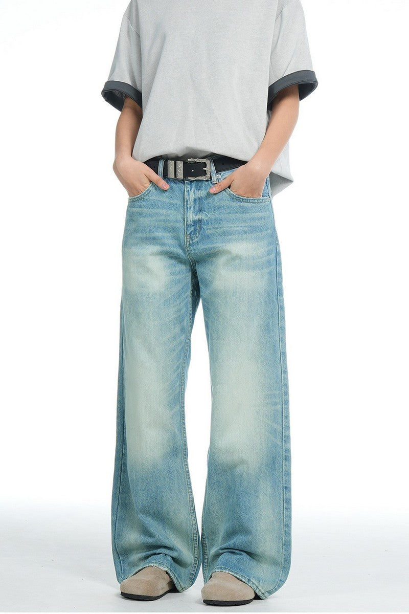 Washed Blue Straight Jeans