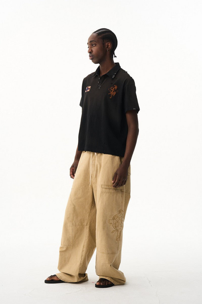 Washed Knit Embroidered Polo Tee