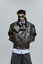 Deconstructed Cropped Faux Leather Jacket