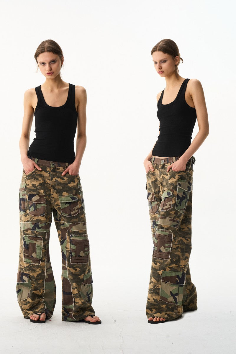 Washed Camo Flared Work Pants