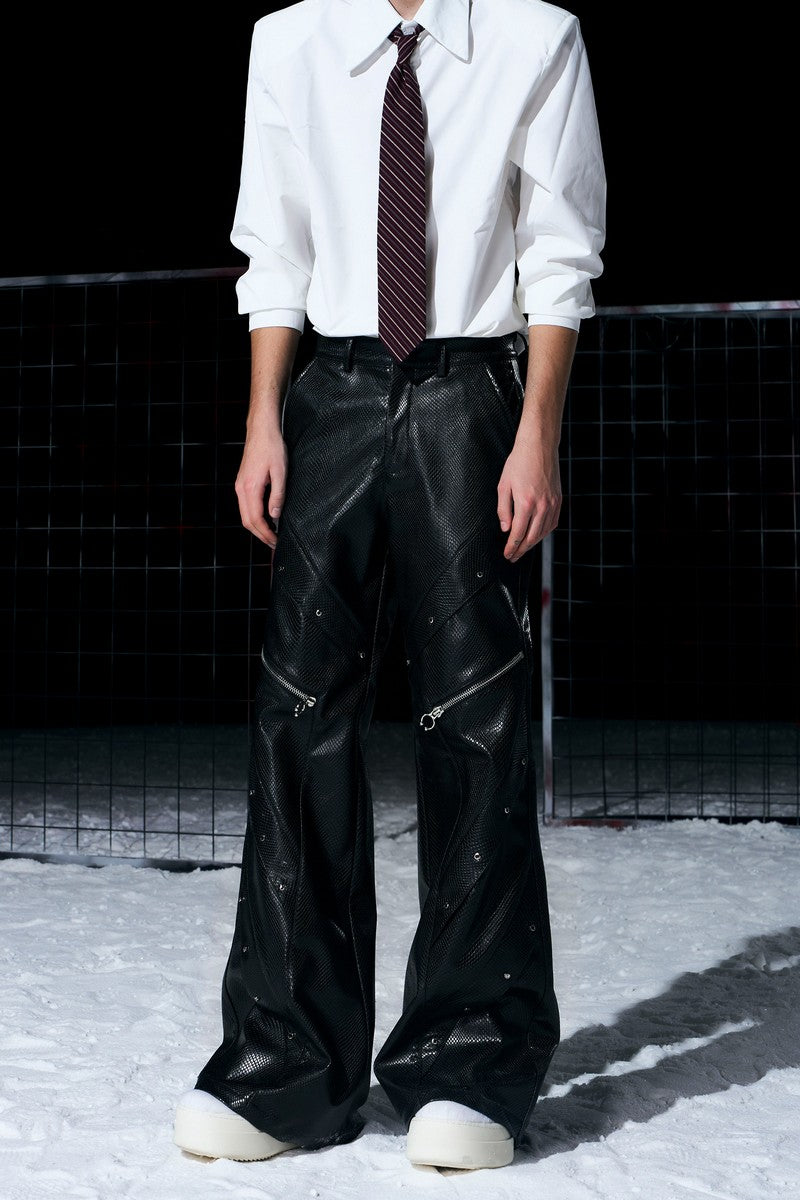 Snakeskin Flared Leather Pants