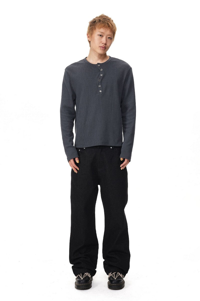 Twist Neck Waffle Henley Tee