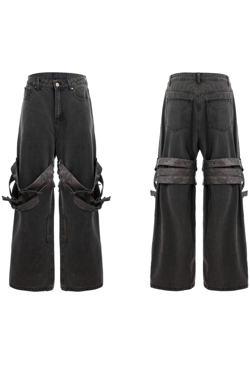 Belted Flared Distressed Jeans