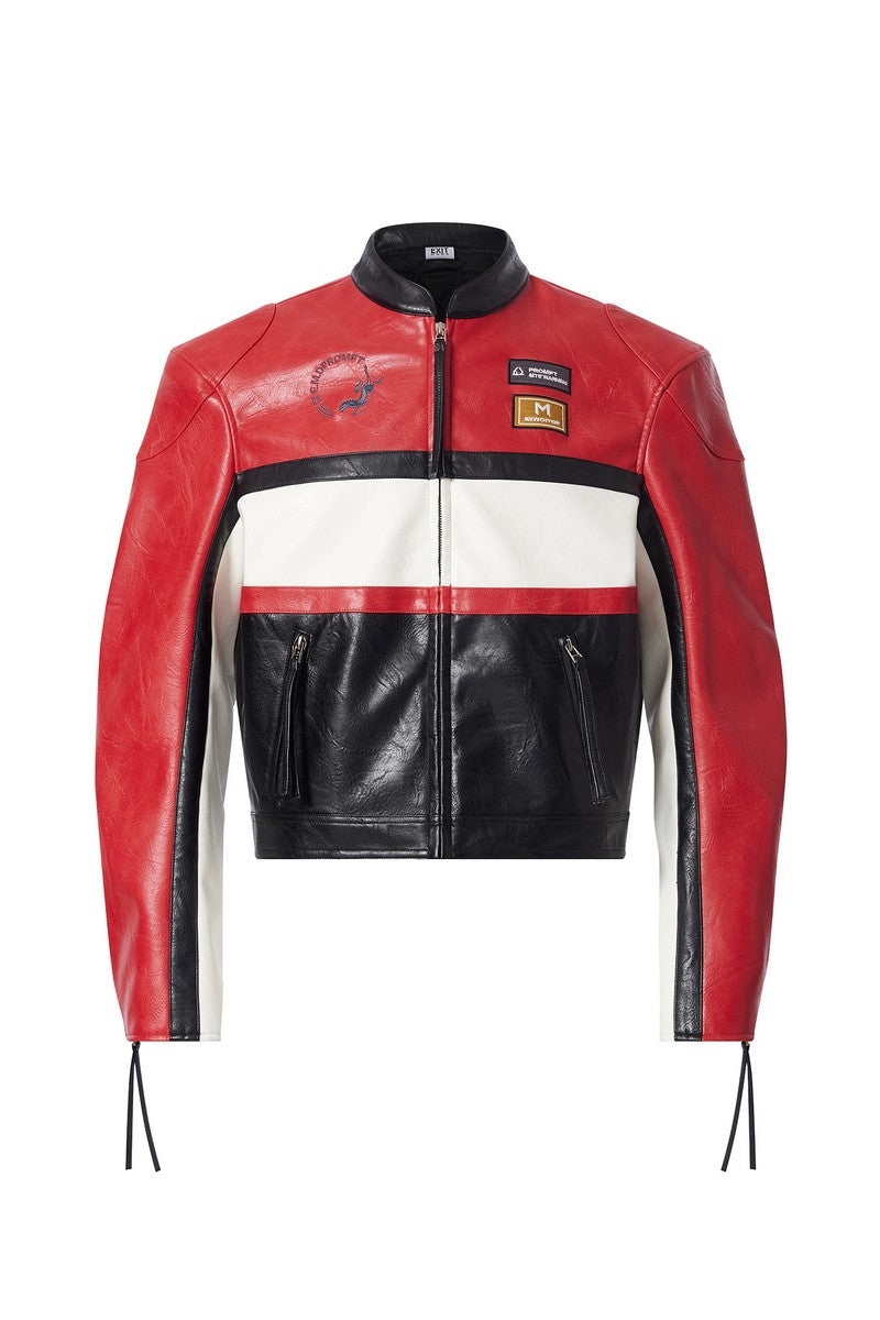 Colorblock Faux leather Biker Jacket