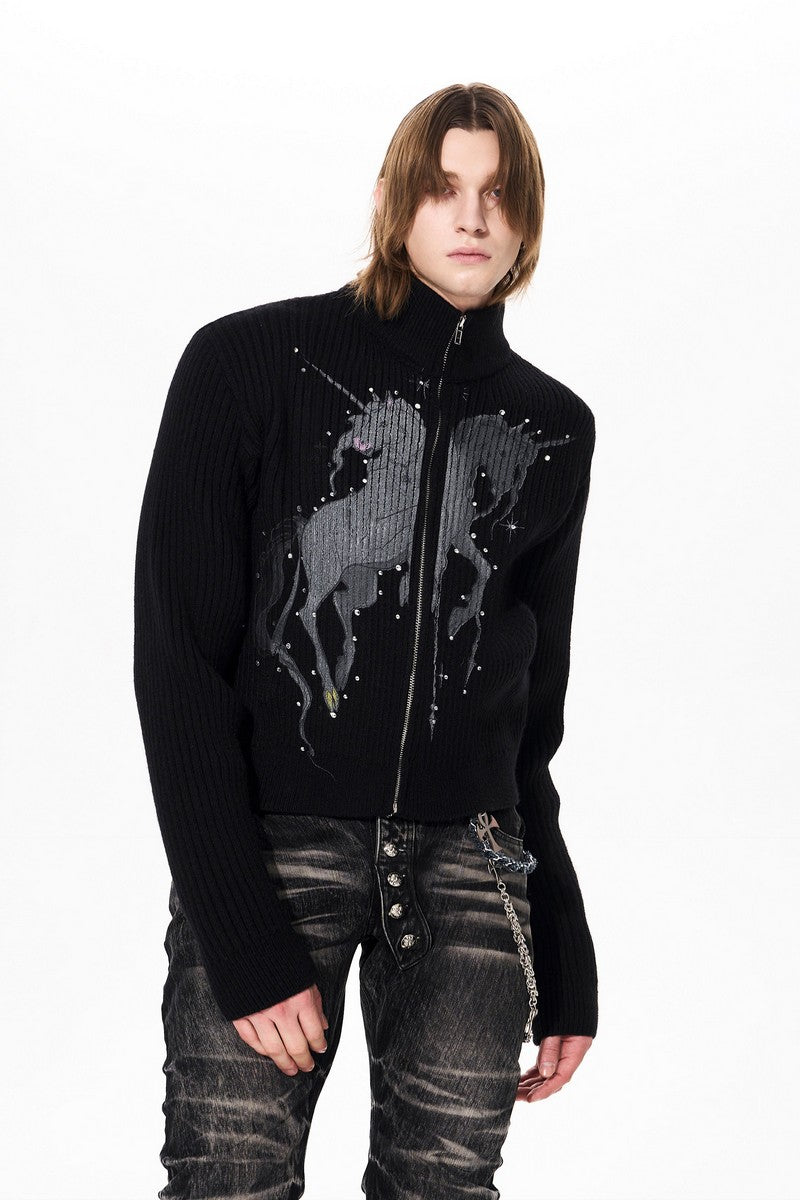 Unicorn Print Rhinestone Cardigan
