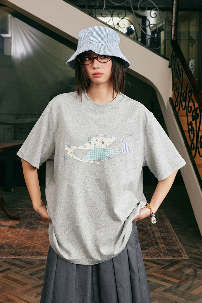 『Copping Zone』Floral Patchwork Embroidered Loose Tee Patchwork Floral Embroidery T-Shirt – Copping Zone