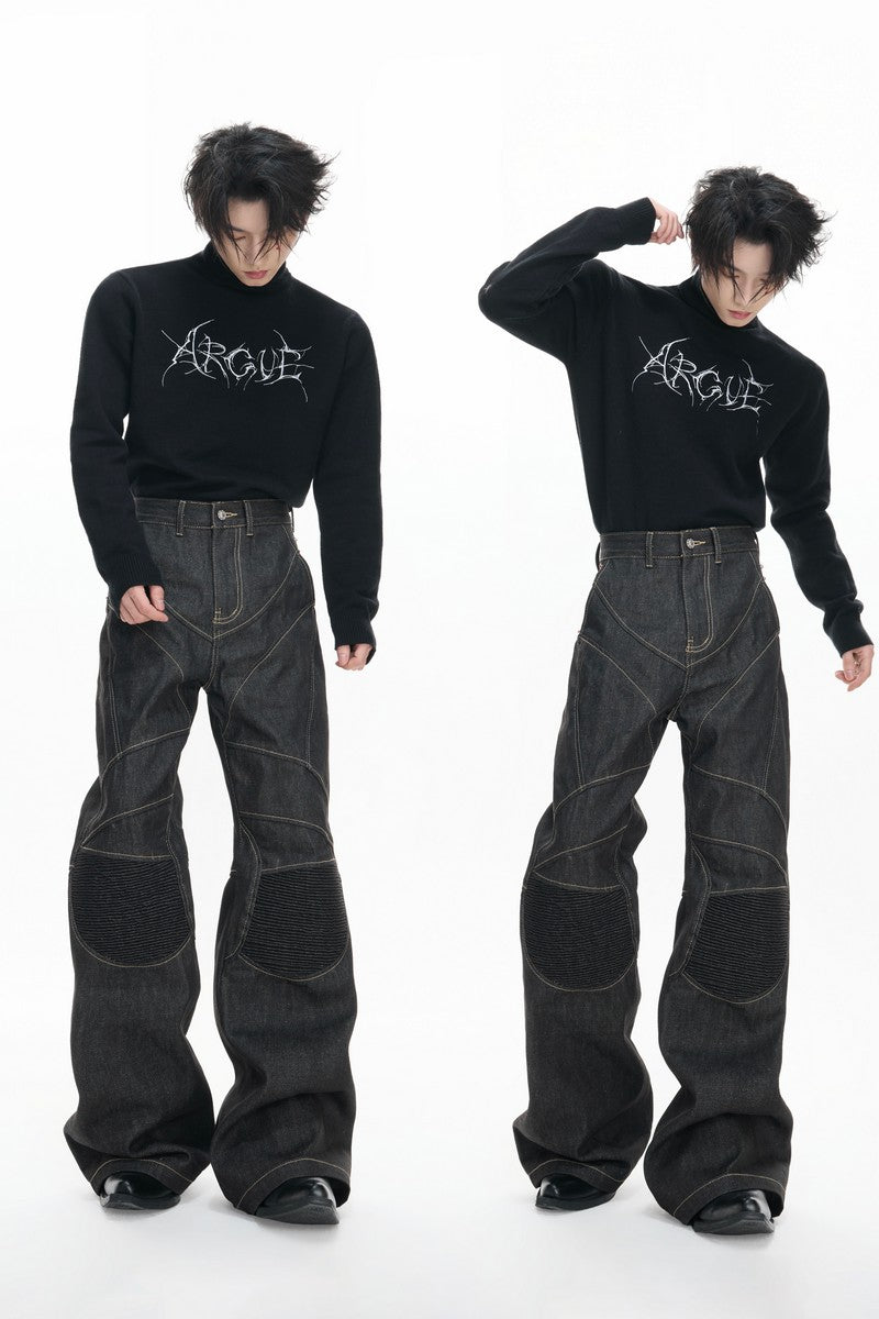 Raw Denim Biker Flared Jeans