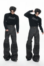 Raw Denim Biker Flared Jeans