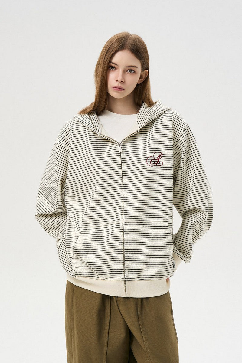 Fleece Stripe Zip Hoodie