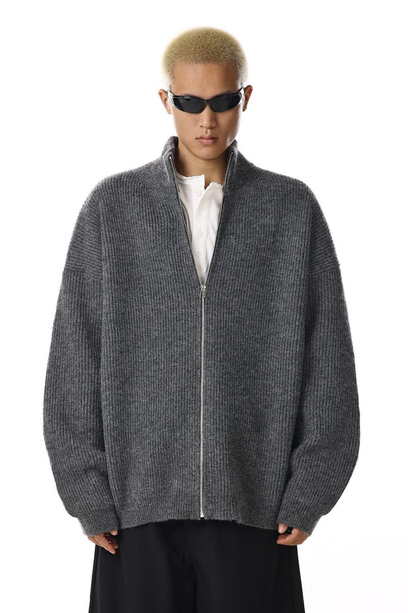 Grey Zip Knit Cardigan