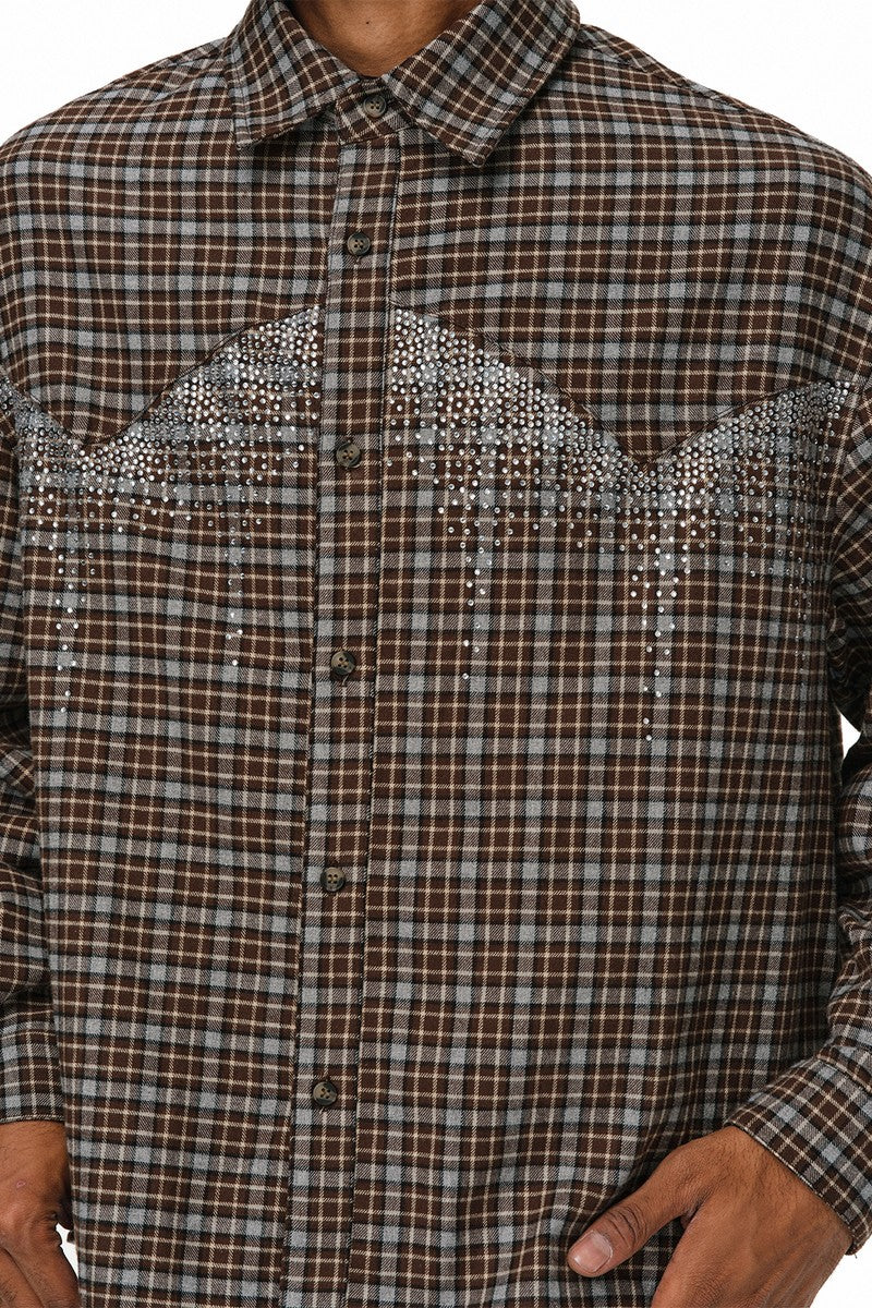 Rhinestone Plaid Shirt Jacket