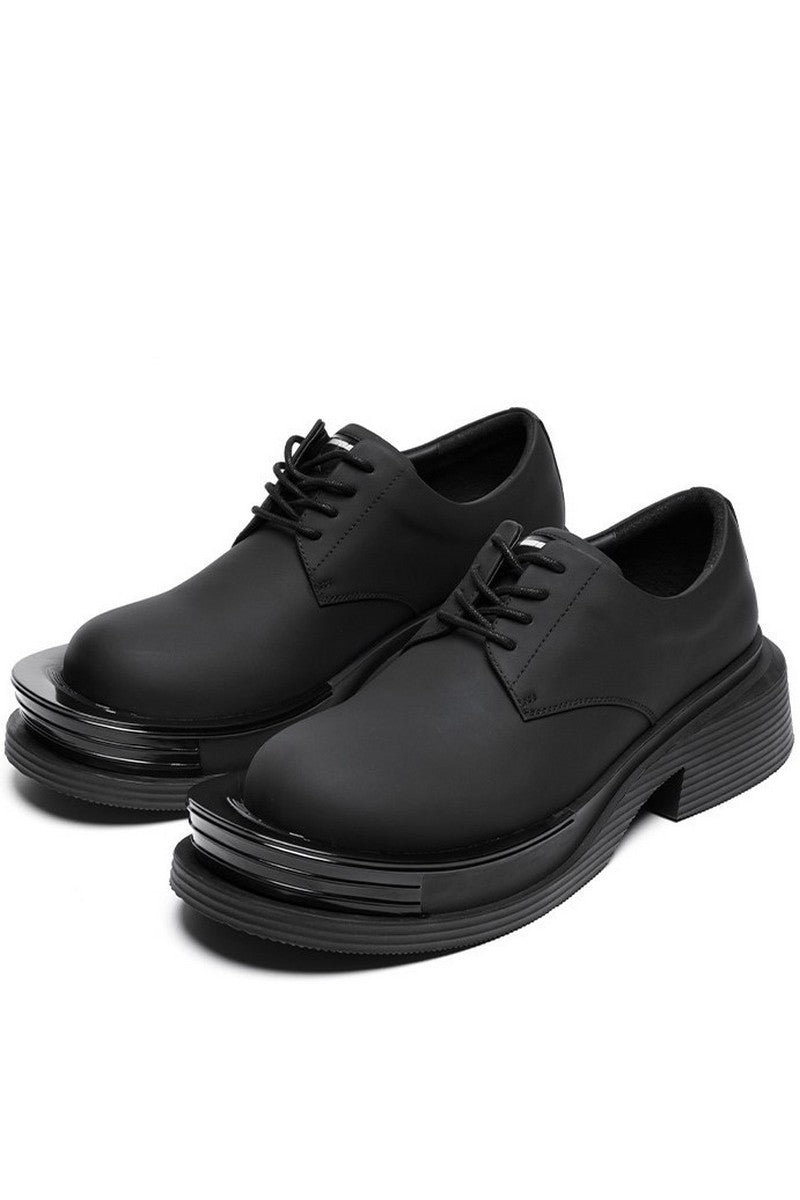 Black Leather Chunky Derby Shoes