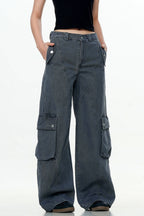 Deconstructed Wide-Leg Cargo Pants