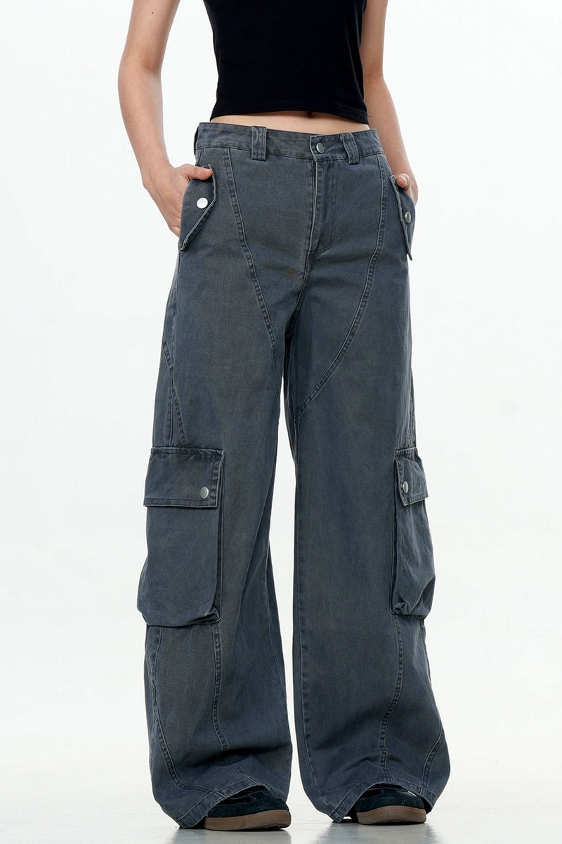 Deconstructed Wide-Leg Cargo Pants