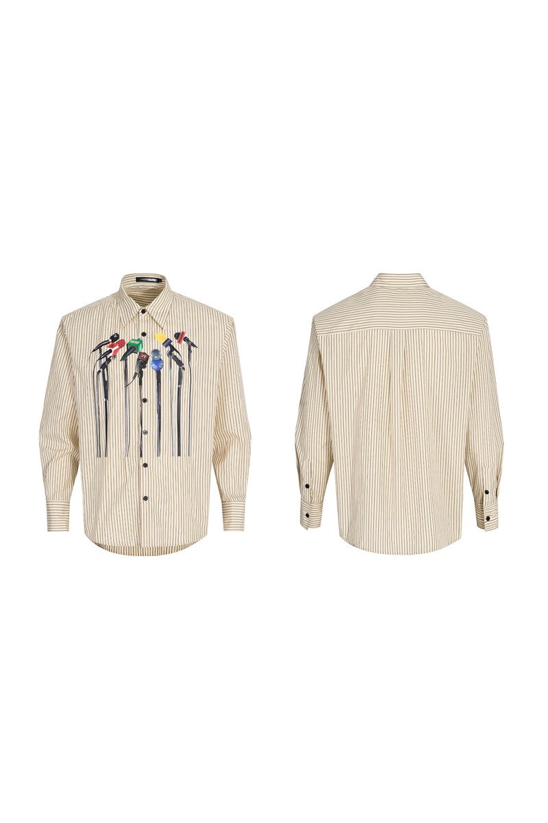 Microphone Print Striped Shirt