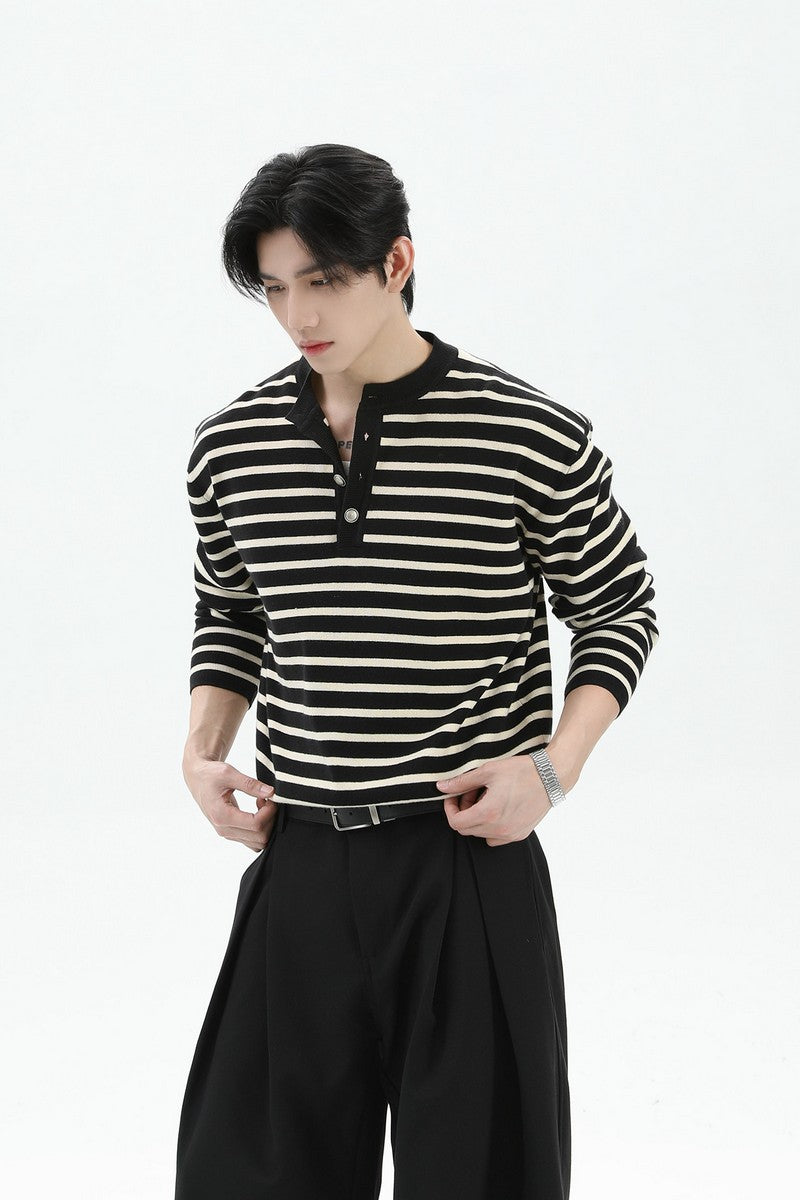 Striped Henley Wool Sweater