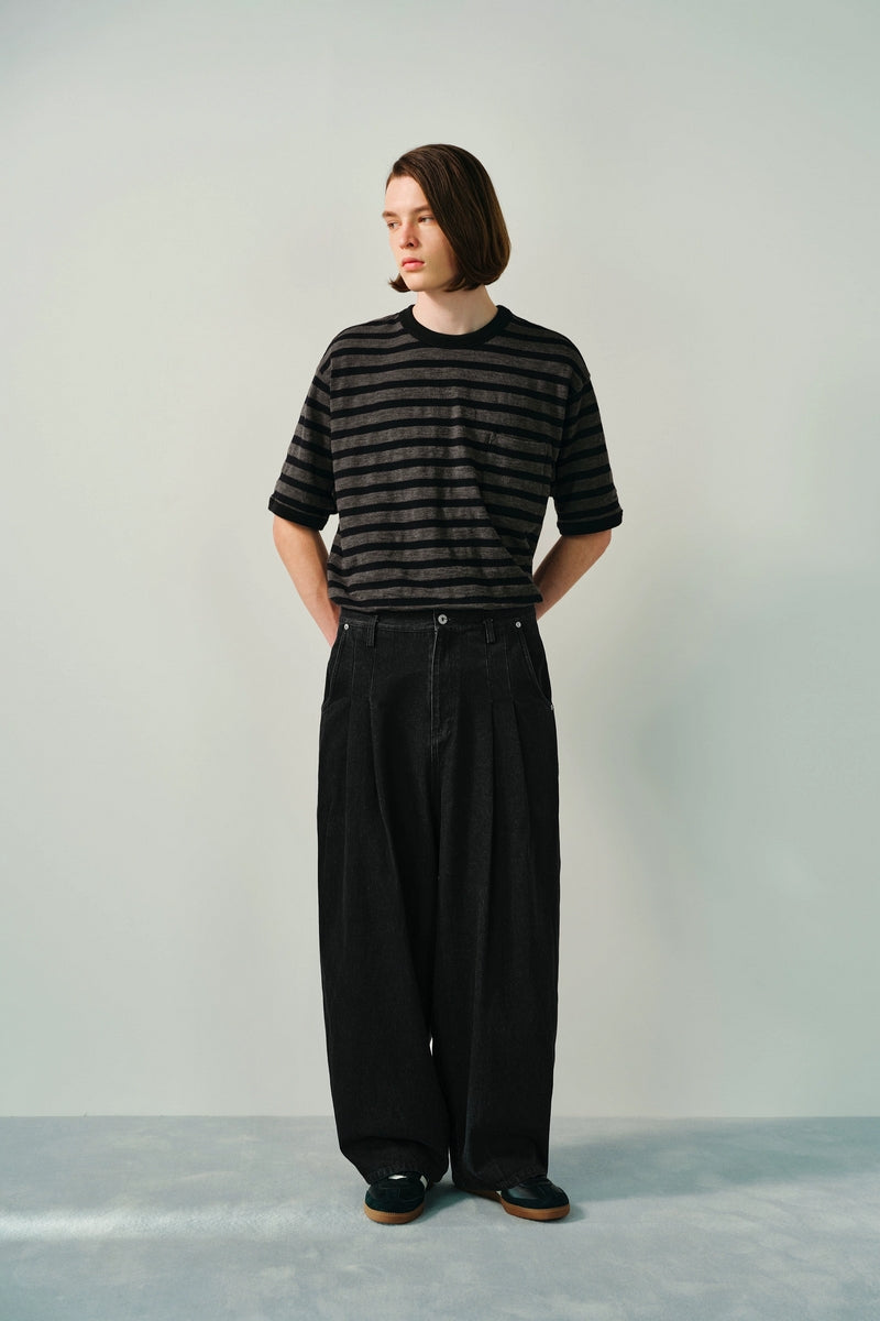 13.5oz Japanese Wide-Leg Pleated Jeans