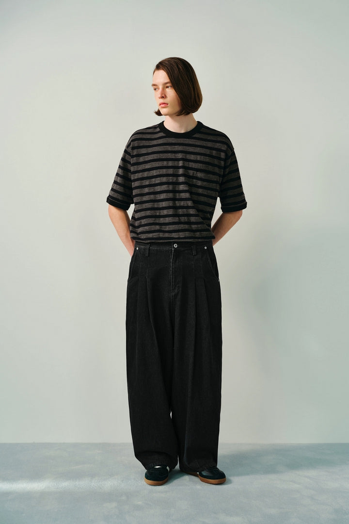 13.5oz Japanese Wide-Leg Pleated Jeans