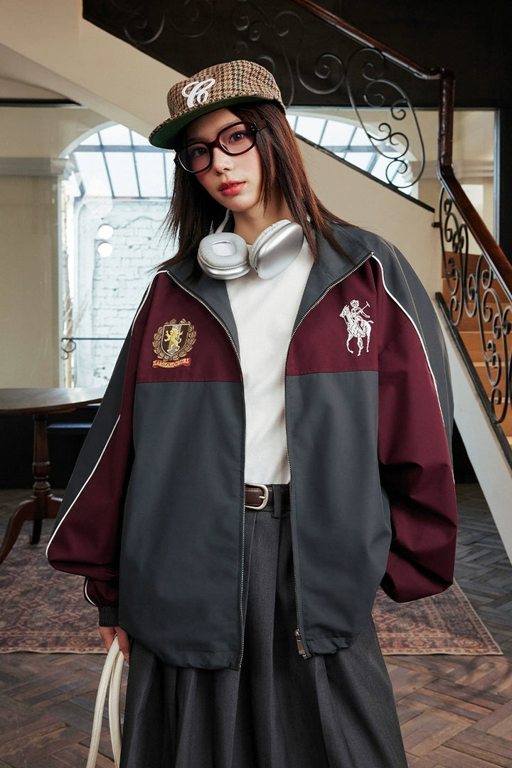 Colorblock Embroidered Sports Jacket