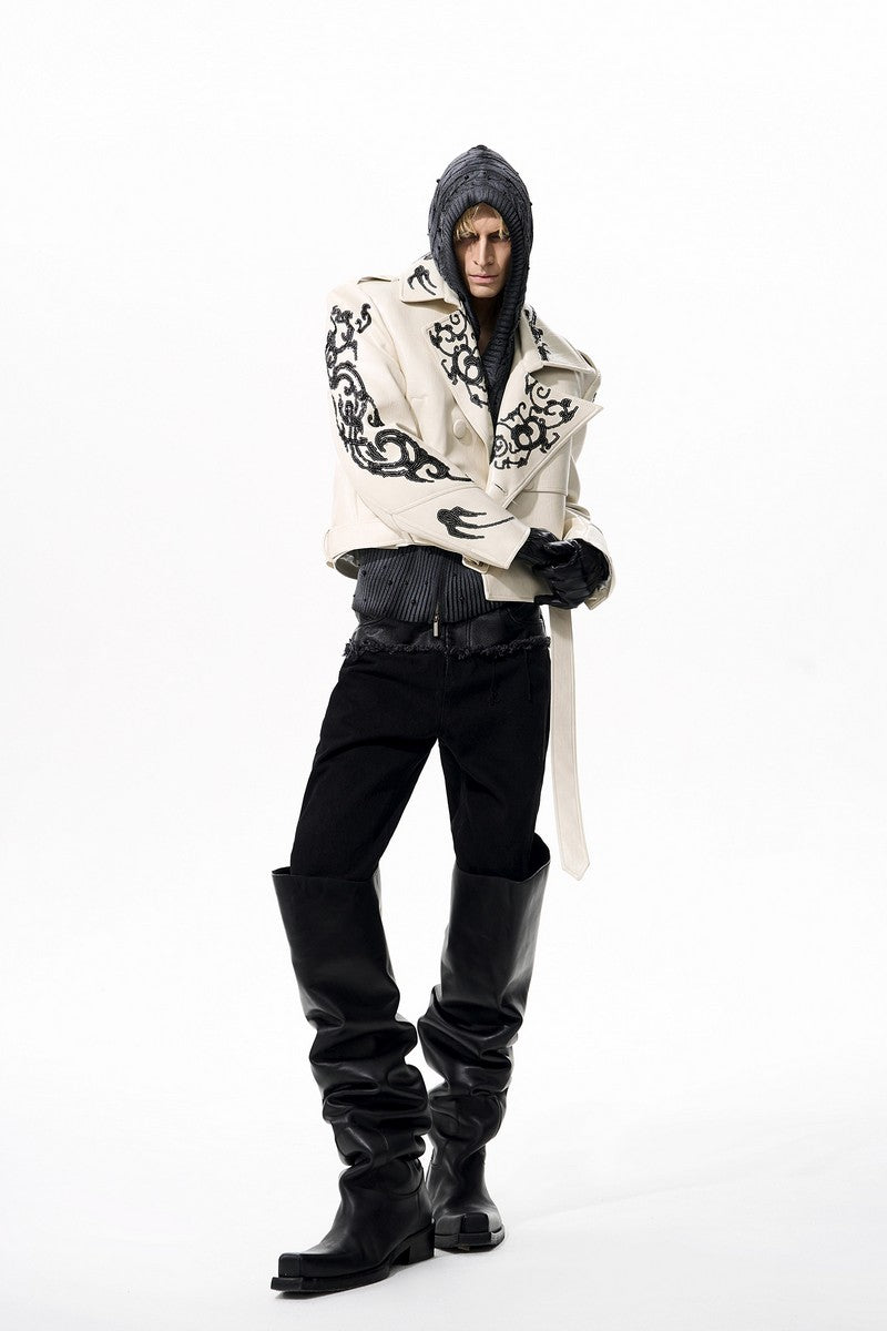 Dragon Sequin Cropped Biker Jacket