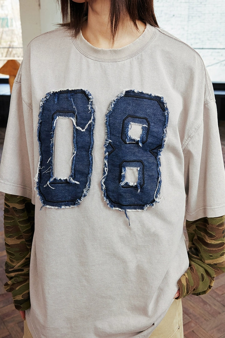 Distressed Camo Patchwork L/S Tee