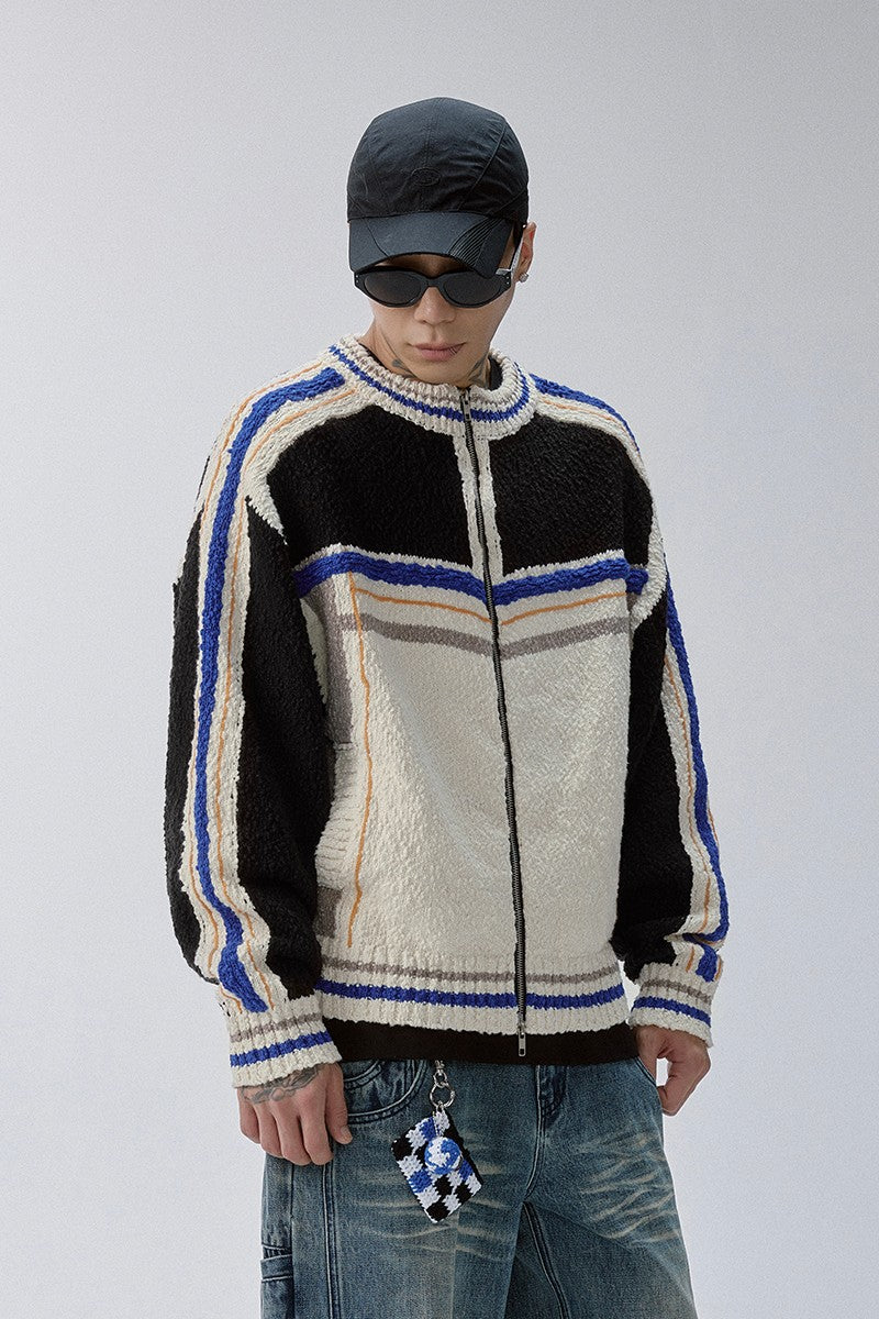 Colorblock Knit Zip Cardigan