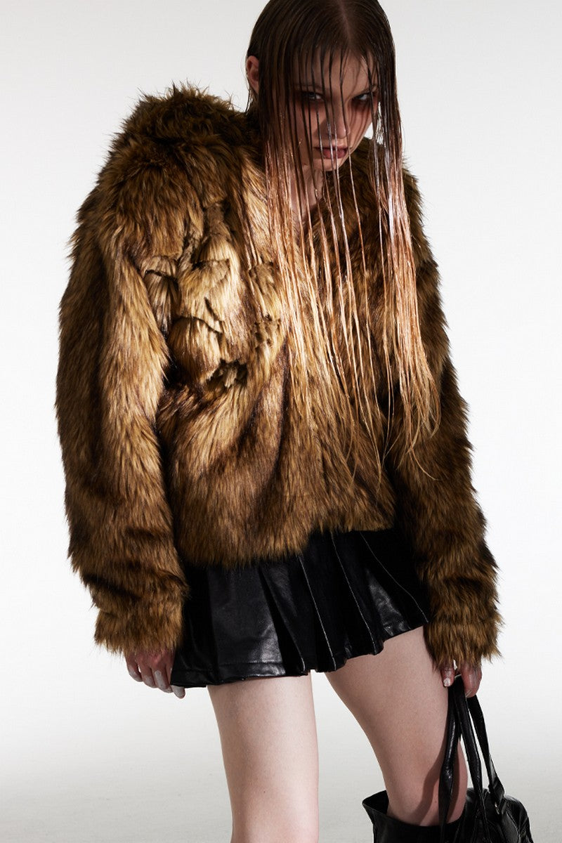 Star Patch Fur Jacket