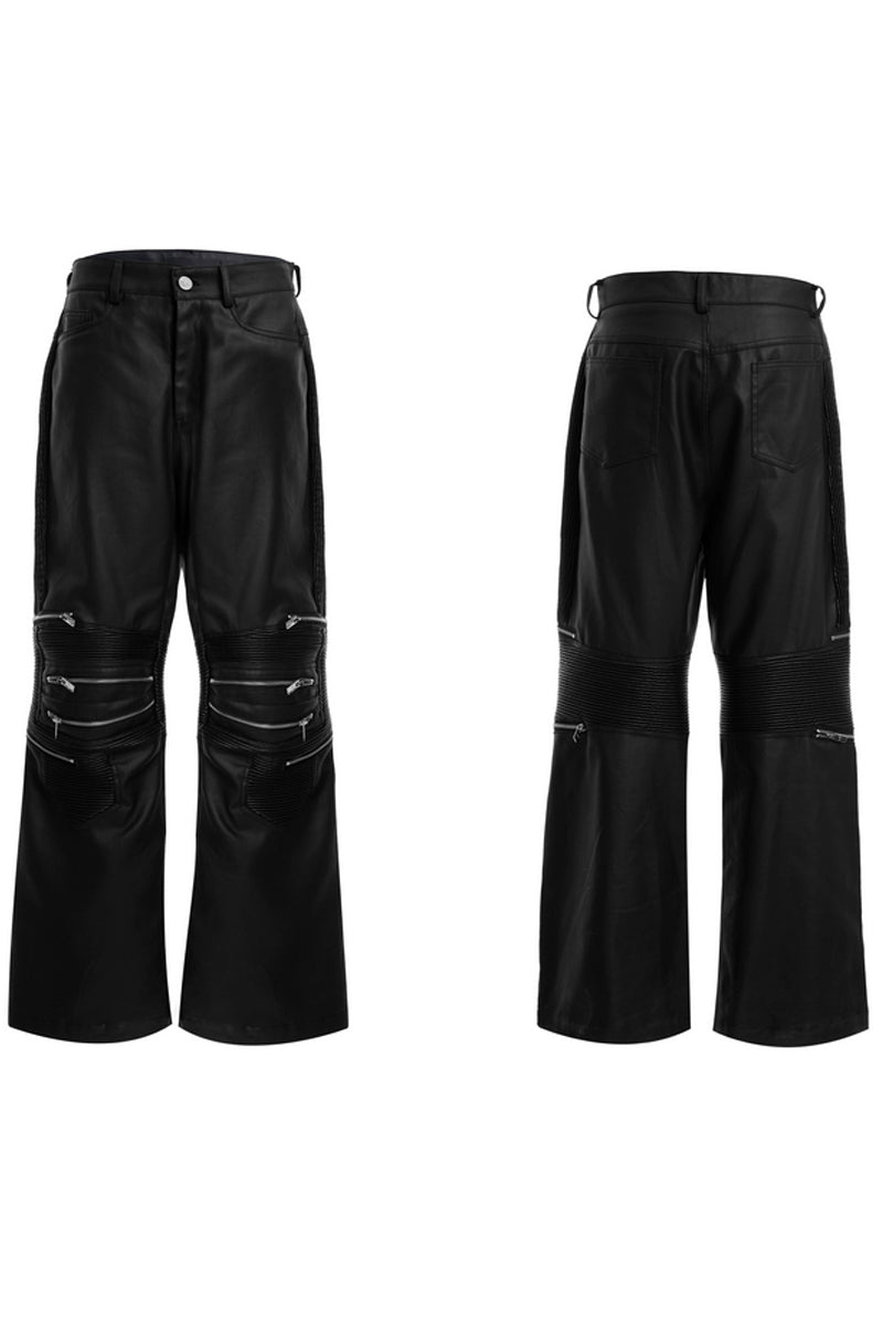 Zipper Panel High-Waist Flared Leather Pants