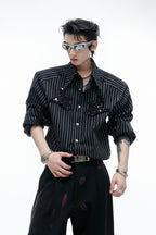 Striped Sequin Embroidered Linen Shirt