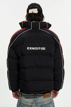 Colorblock Fur Collar Puffer Jacket